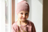 Light, airy and flowery pattern merino wool kids and babies hat. Beautiful and girly light hat.