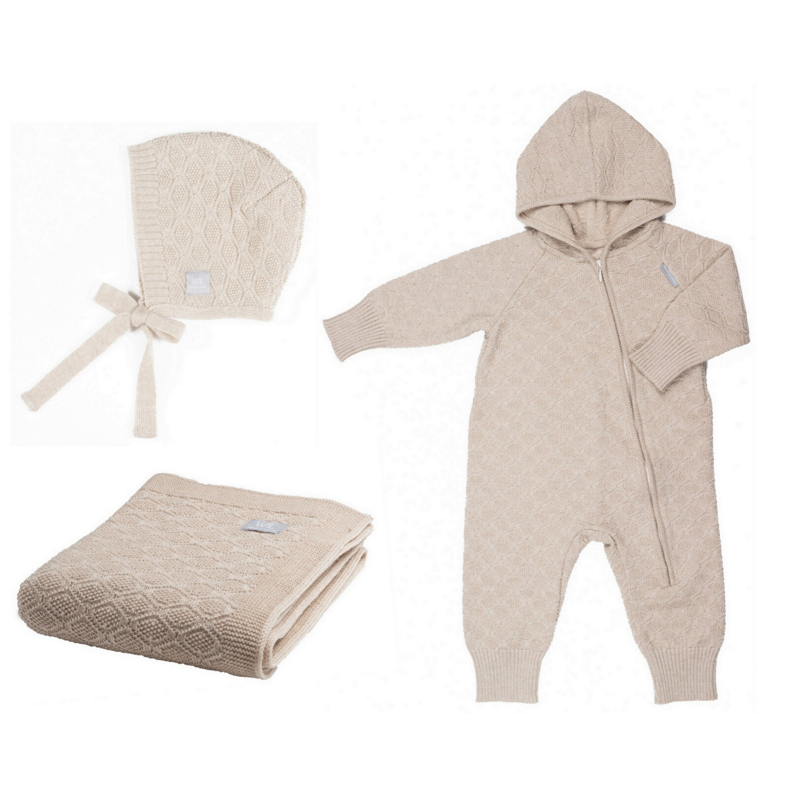 LARGE BABY GIFT SET HAPPINESS (baby blanket, jumpsuit & bonnet)