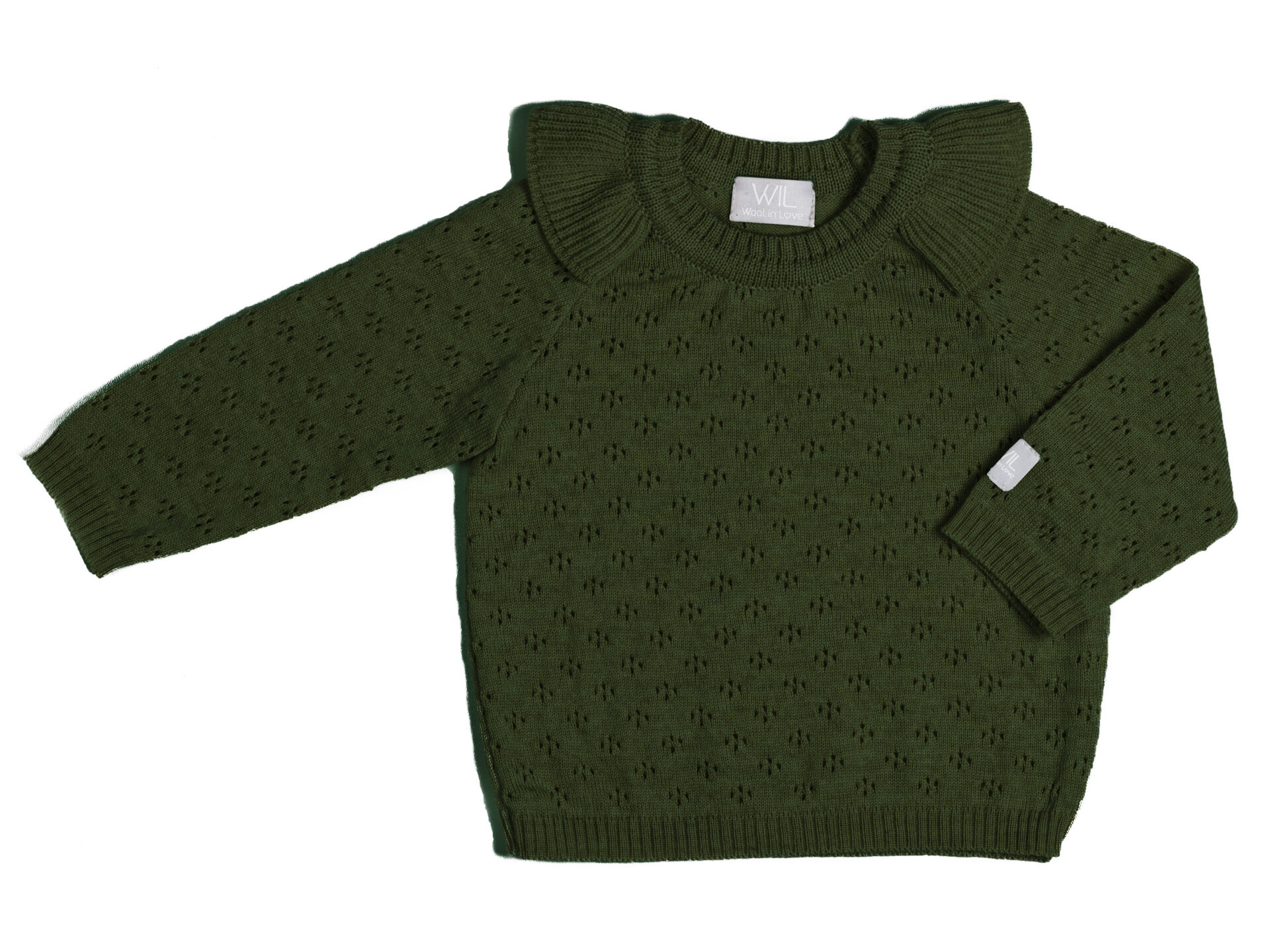 Merino Sweater LOVE with ruche - Moss Green - 68